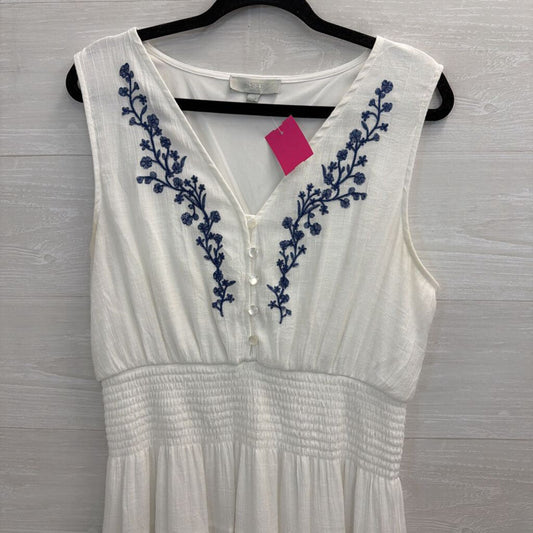 J Gee White/ Blue Embroidered Detail Sleeveless Maxi Dress Extra Large