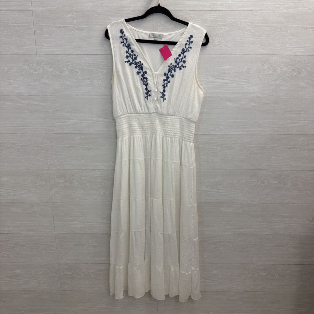 J Gee White/ Blue Embroidered Detail Sleeveless Maxi Dress Extra Large