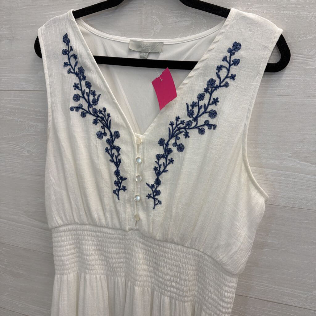 J Gee White/ Blue Embroidered Detail Sleeveless Maxi Dress Extra Large