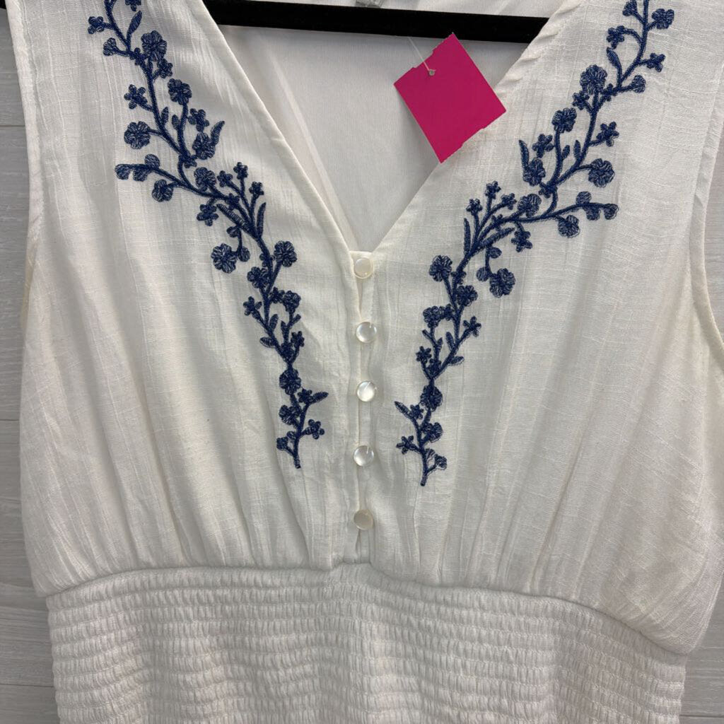 J Gee White/ Blue Embroidered Detail Sleeveless Maxi Dress Extra Large