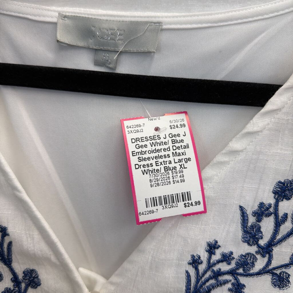 J Gee White/ Blue Embroidered Detail Sleeveless Maxi Dress Extra Large