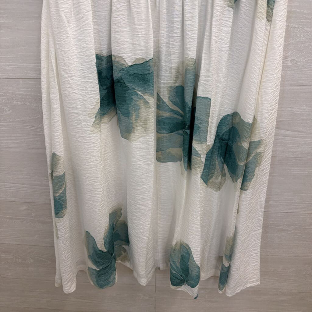 Nine West White/ Green Print Sleeveless Zip Front Midi Dress Large