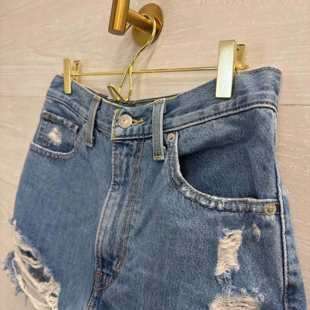 Levi Medium Wash Distressed Denim Shorts 27