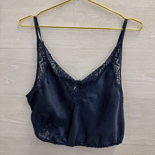 Free People Midnight Blue Silky Lace Cropped Cami Large