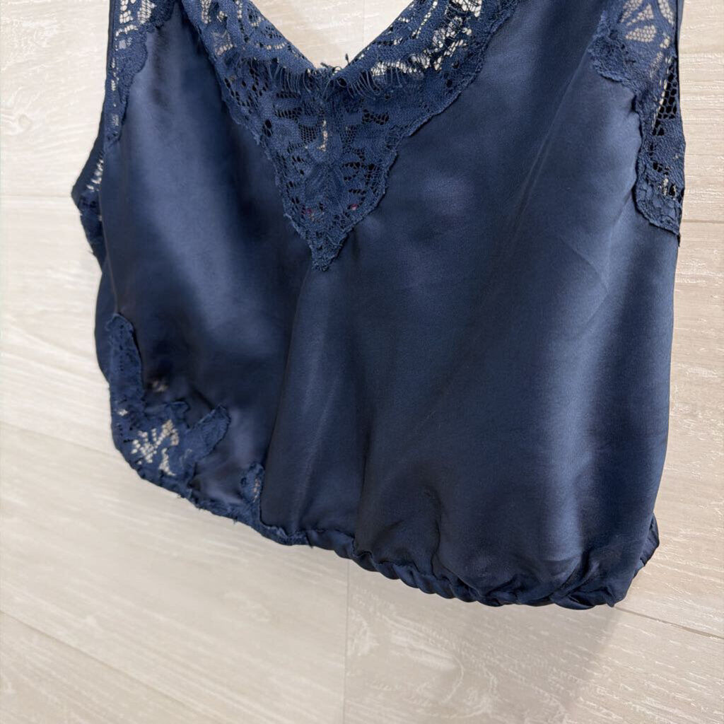 Free People Midnight Blue Silky Lace Cropped Cami Large
