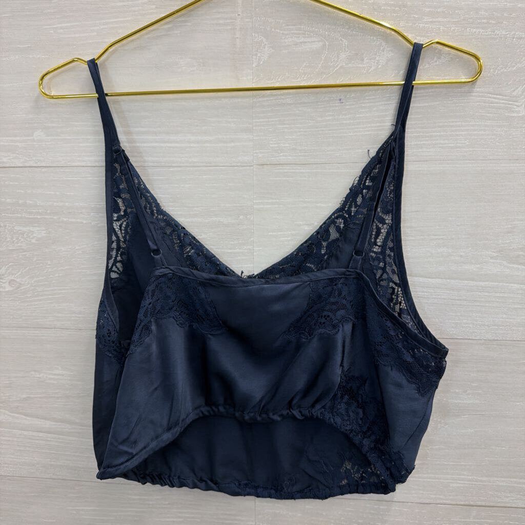 Free People Midnight Blue Silky Lace Cropped Cami Large