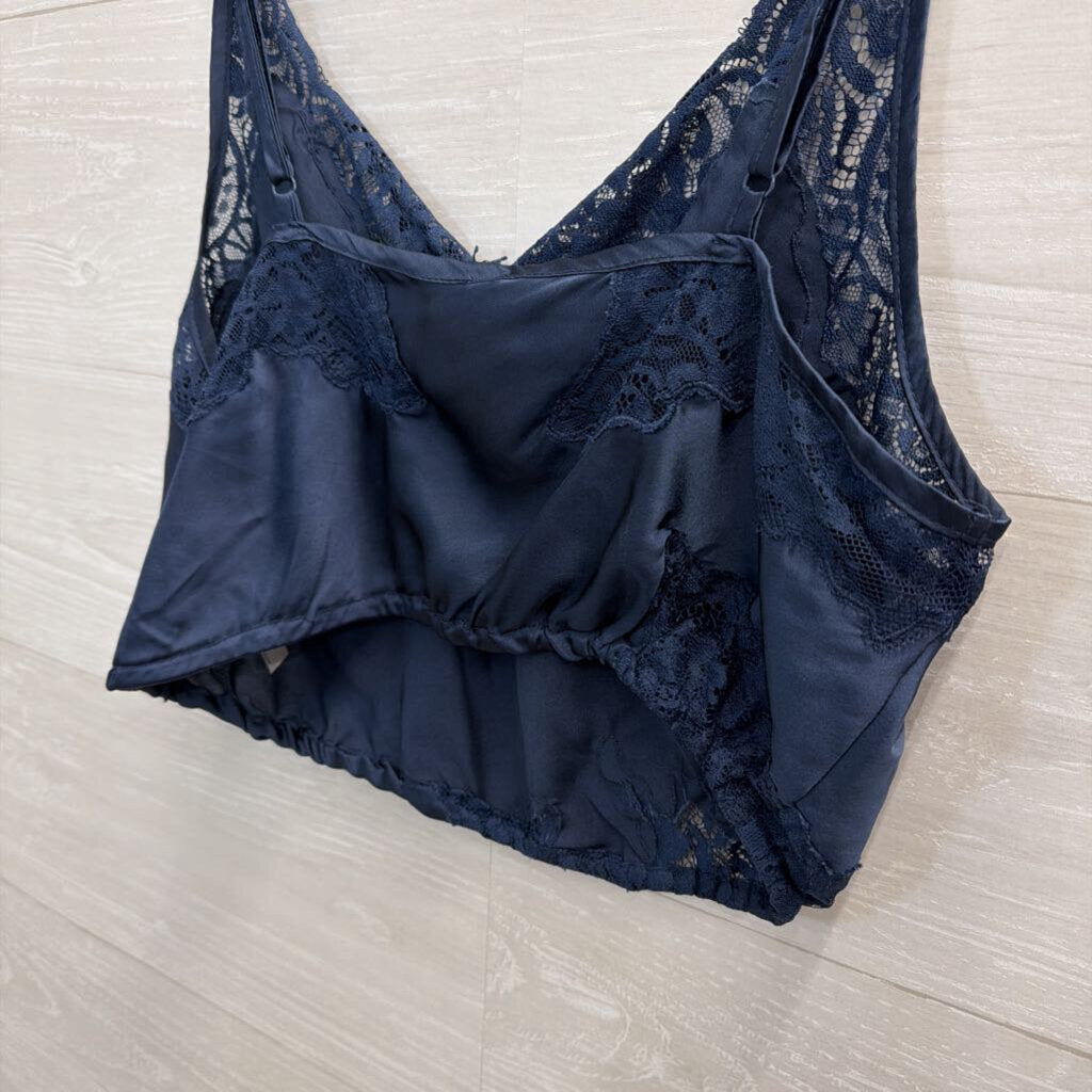 Free People Midnight Blue Silky Lace Cropped Cami Large