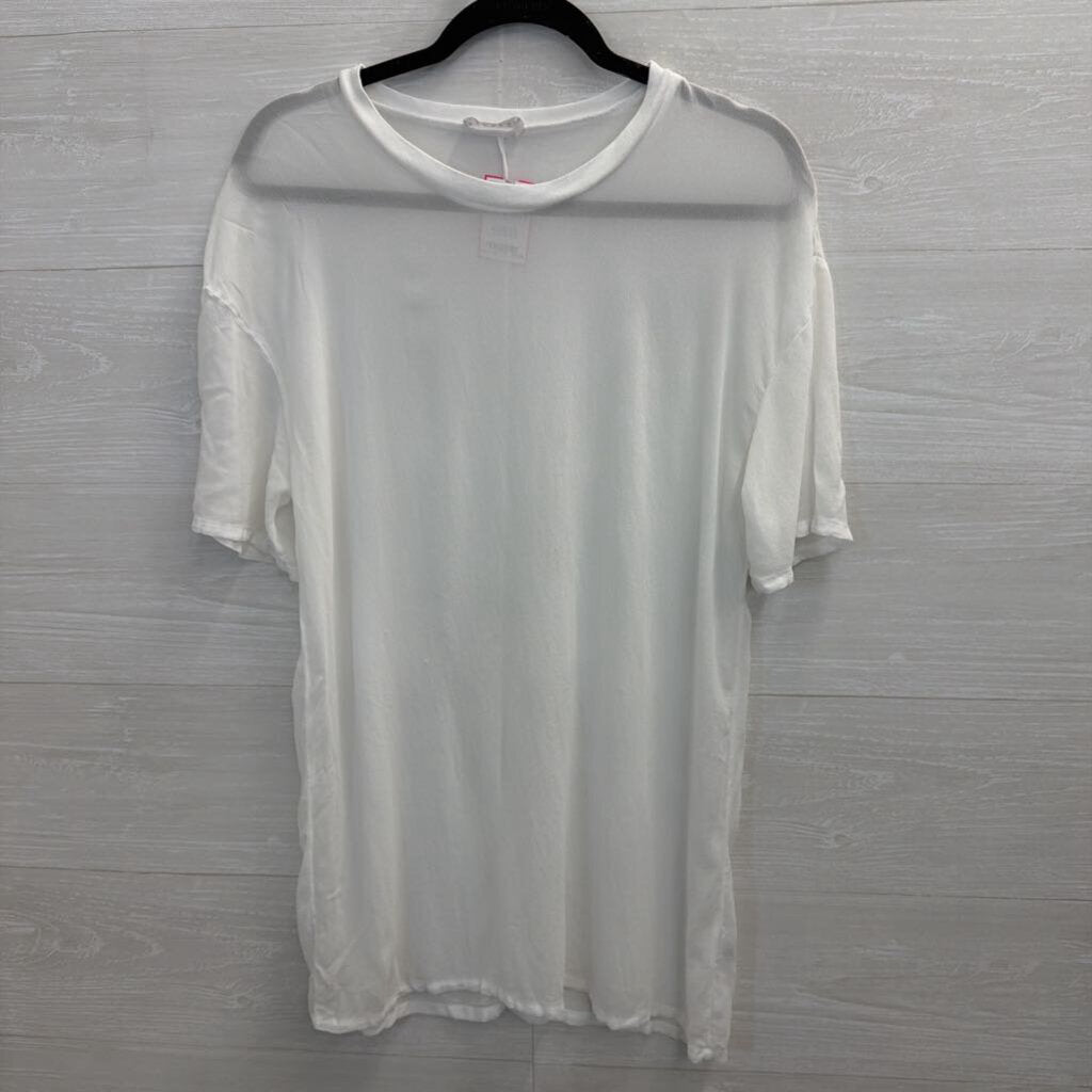 Lacausa White Sheer Short Sleeve Top Small