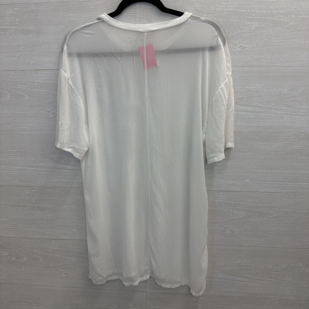 Lacausa White Sheer Short Sleeve Top Small