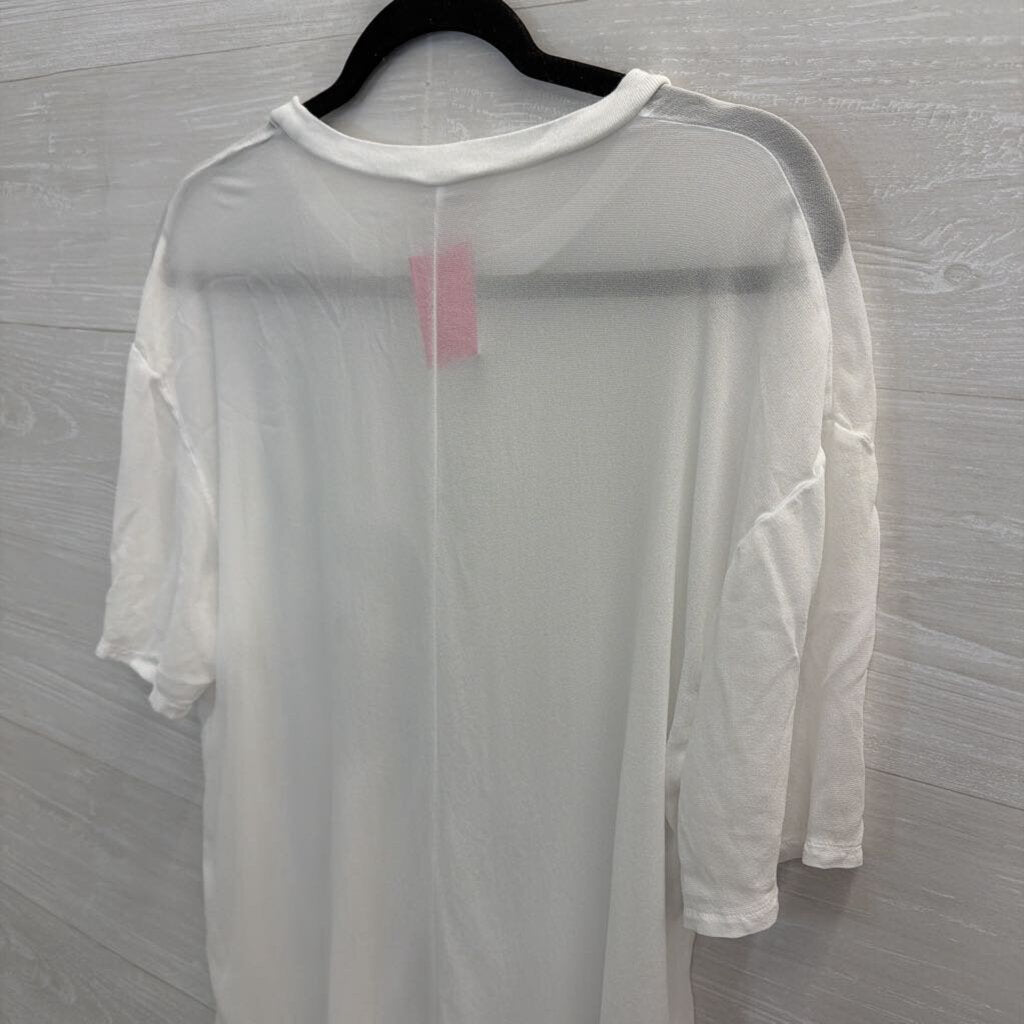 Lacausa White Sheer Short Sleeve Top Small