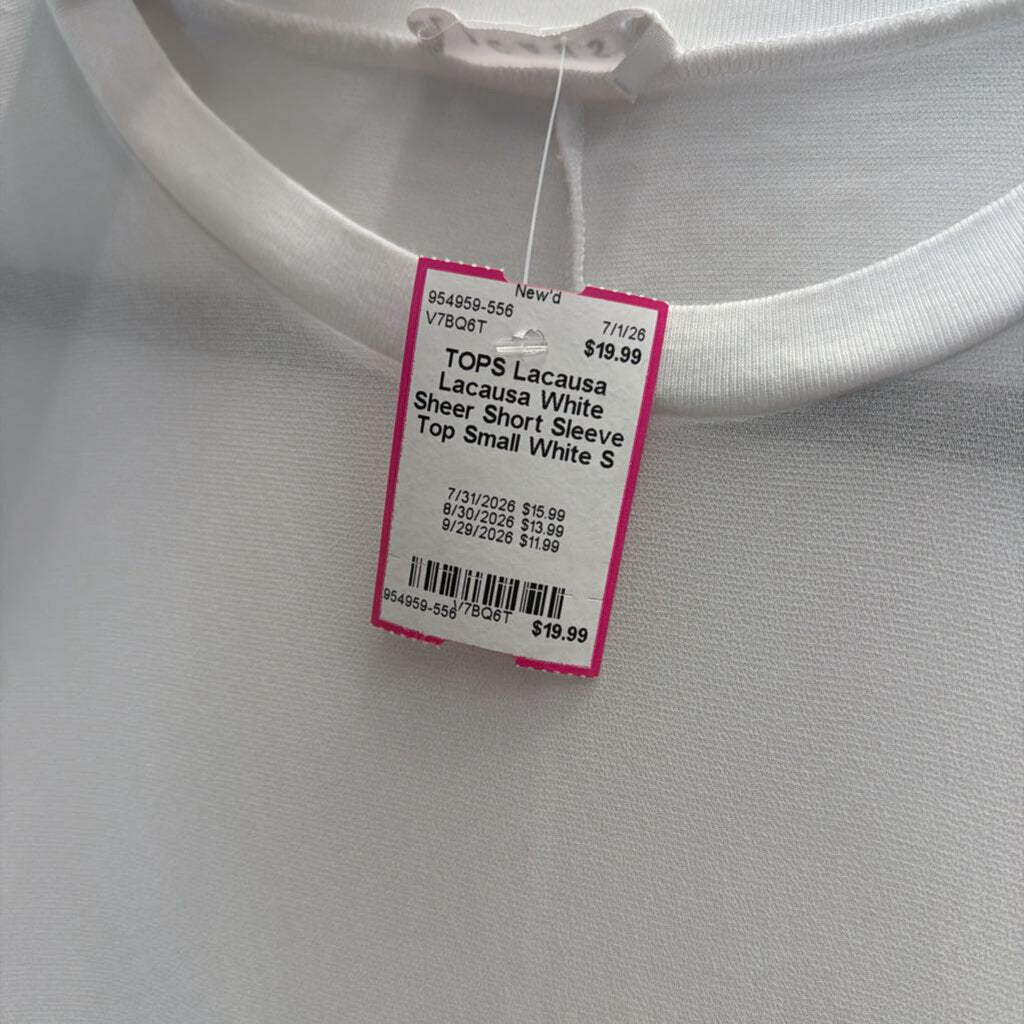 Lacausa White Sheer Short Sleeve Top Small