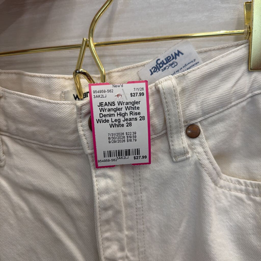 Wrangler White Denim High Rise Wide Leg Jeans 28