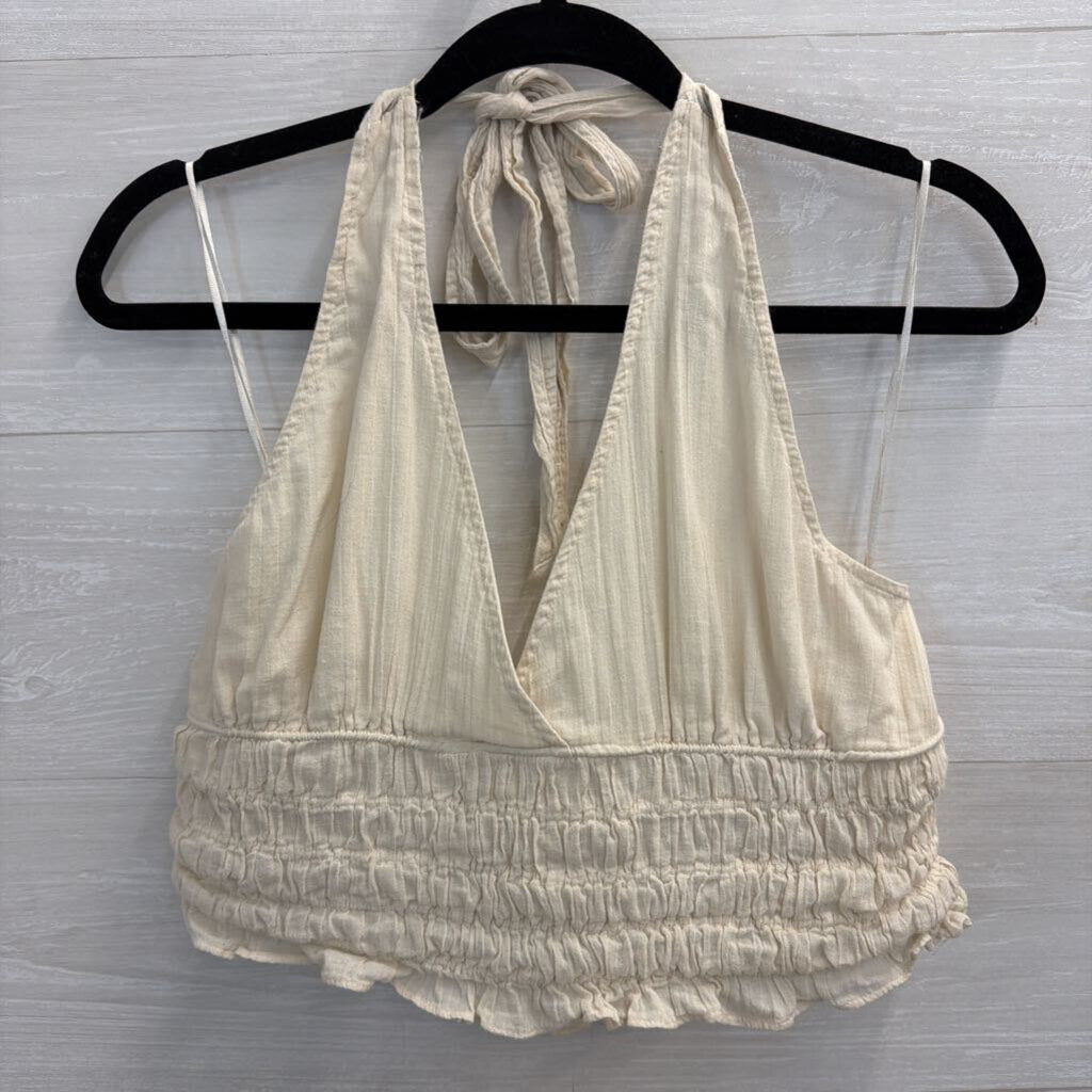 American Eagle Cream Cropped Halter Neck Top Medium