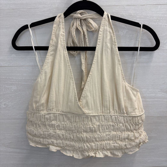 American Eagle Cream Cropped Halter Neck Top Medium