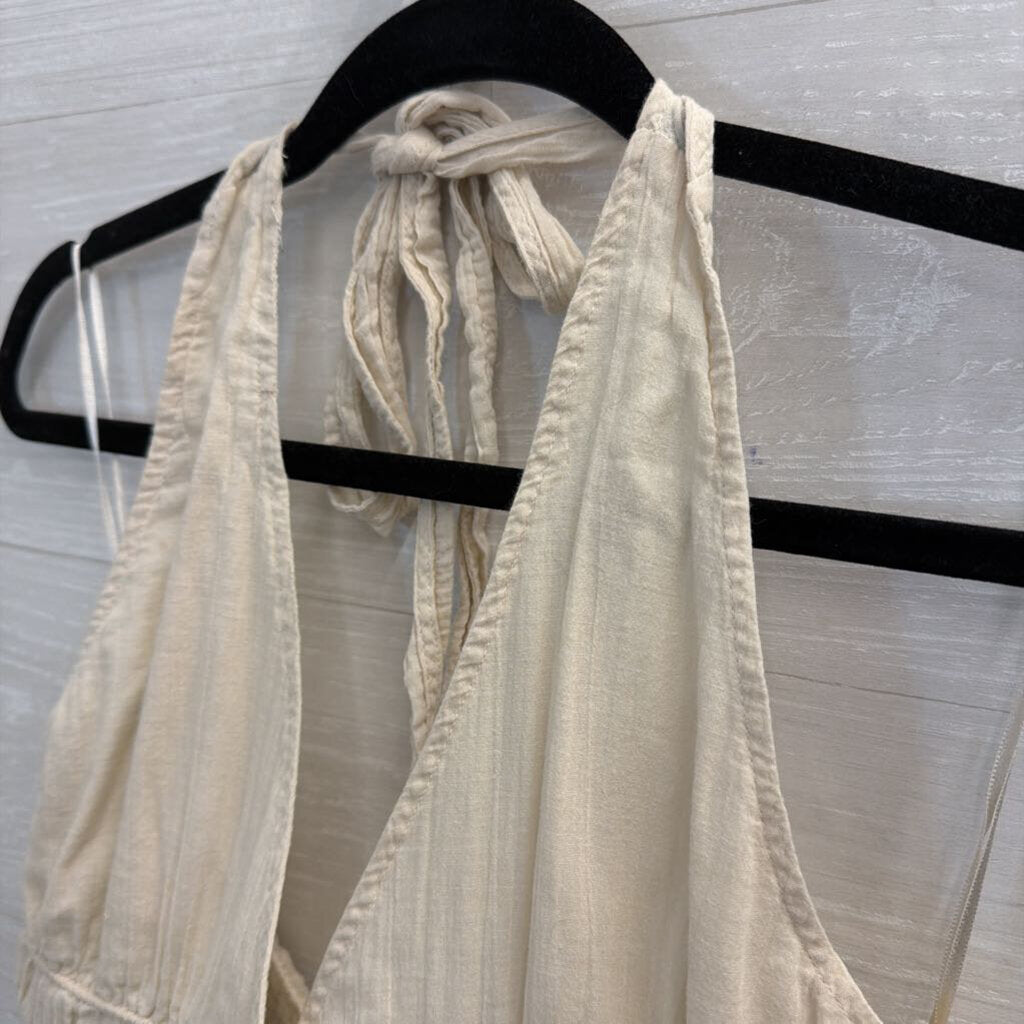 American Eagle Cream Cropped Halter Neck Top Medium