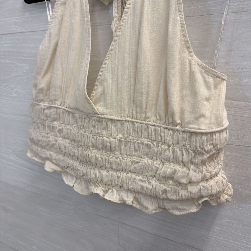 American Eagle Cream Cropped Halter Neck Top Medium