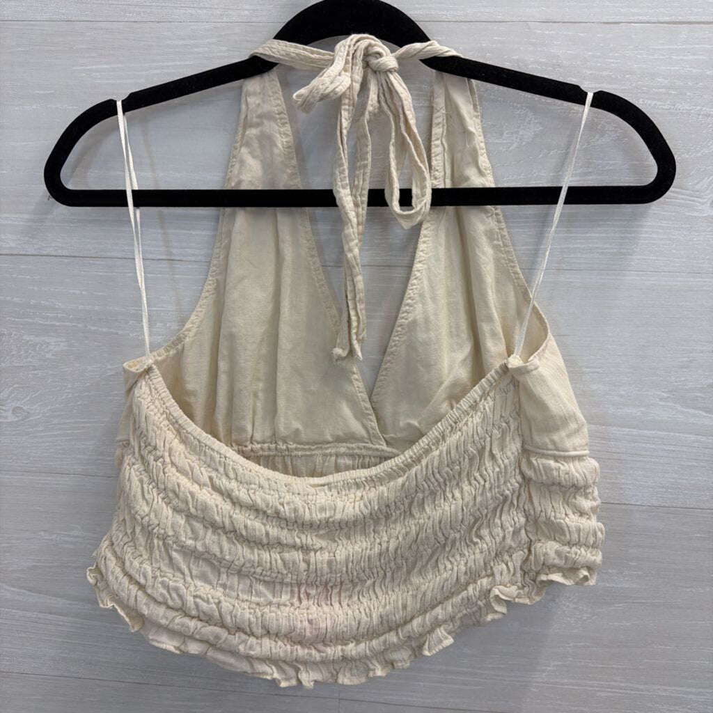 American Eagle Cream Cropped Halter Neck Top Medium