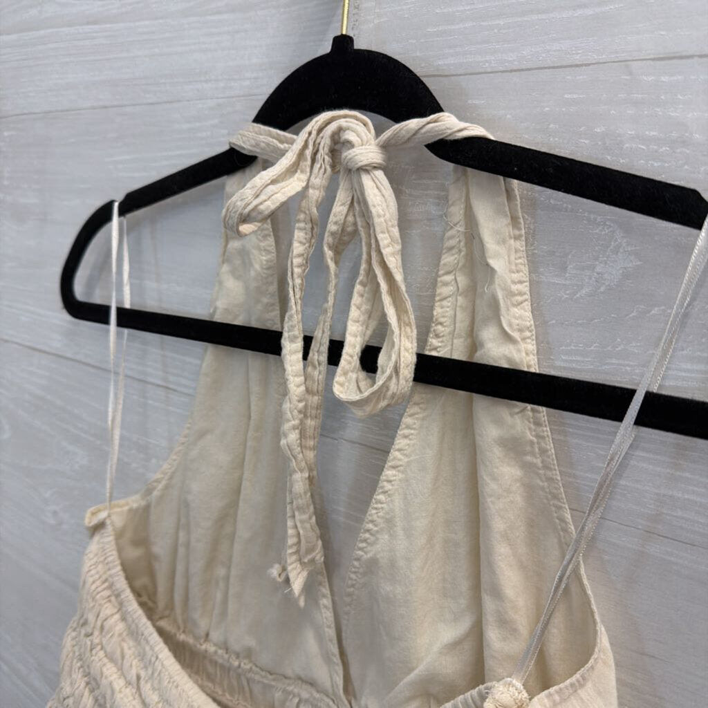 American Eagle Cream Cropped Halter Neck Top Medium