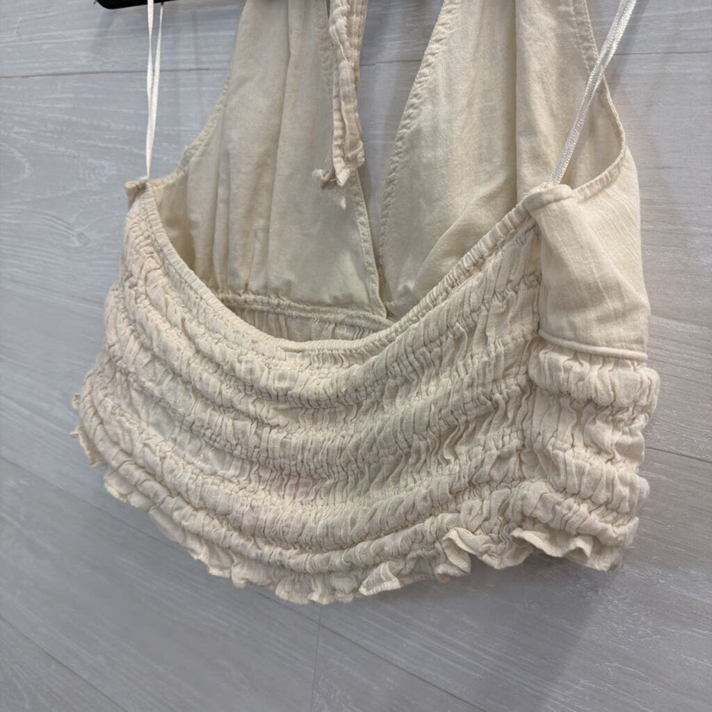 American Eagle Cream Cropped Halter Neck Top Medium