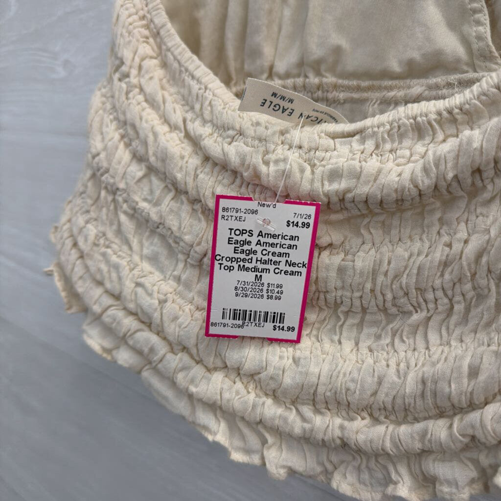 American Eagle Cream Cropped Halter Neck Top Medium