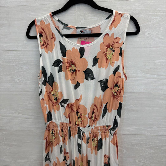 Temt White/ Pink Floral Print Sleeveless Maxi Dress 10