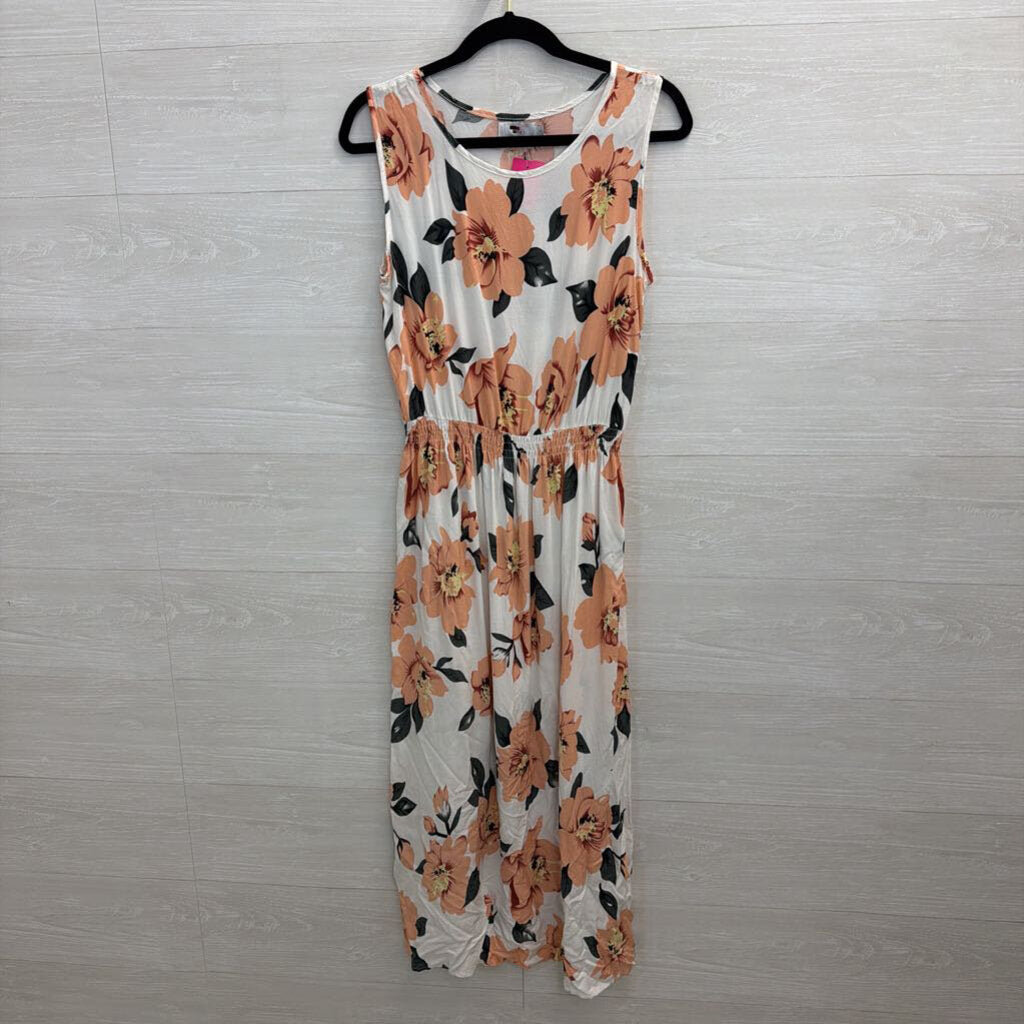 Temt White/ Pink Floral Print Sleeveless Maxi Dress 10