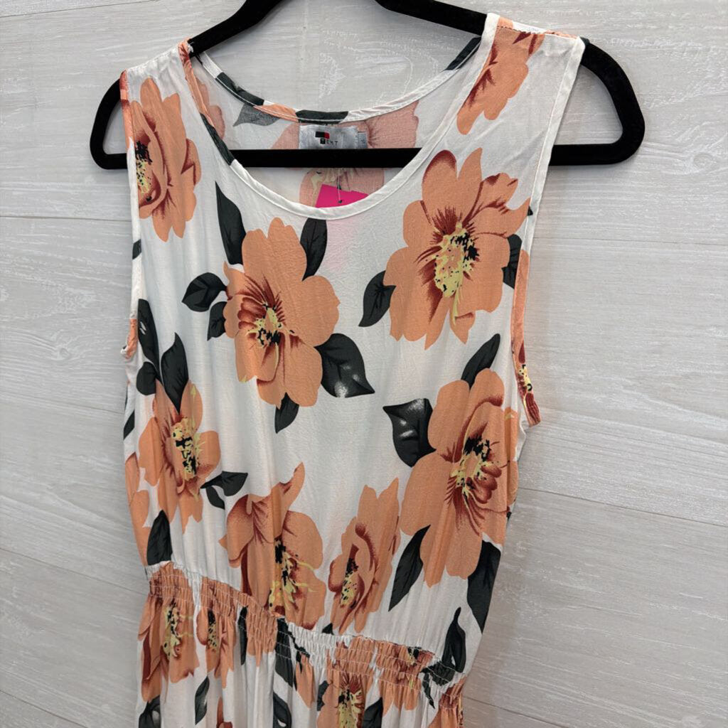 Temt White/ Pink Floral Print Sleeveless Maxi Dress 10