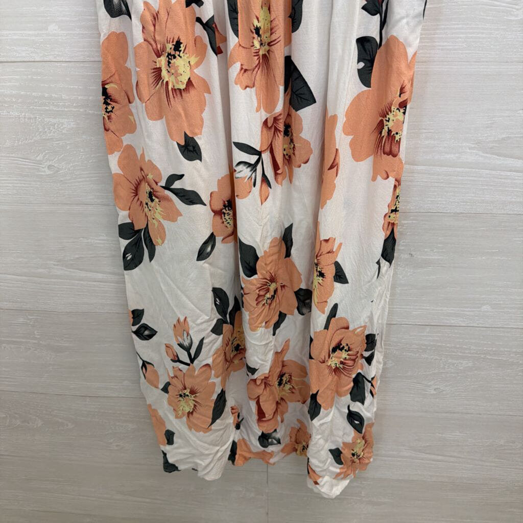 Temt White/ Pink Floral Print Sleeveless Maxi Dress 10