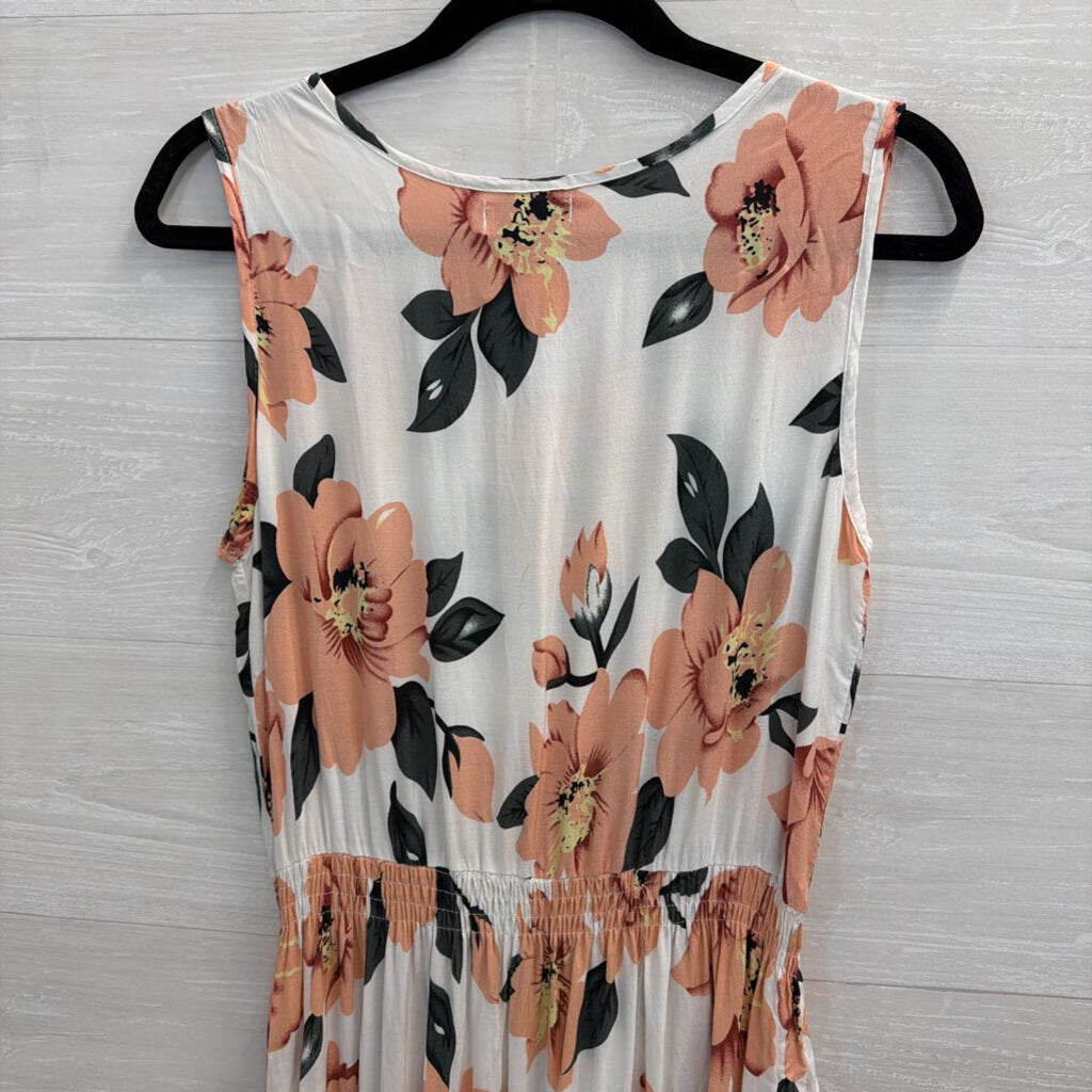 Temt White/ Pink Floral Print Sleeveless Maxi Dress 10