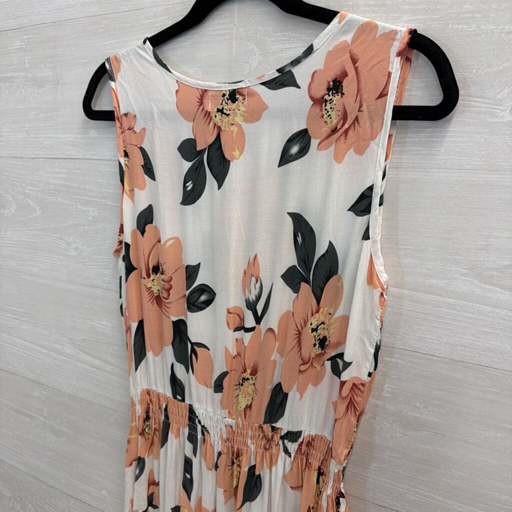 Temt White/ Pink Floral Print Sleeveless Maxi Dress 10