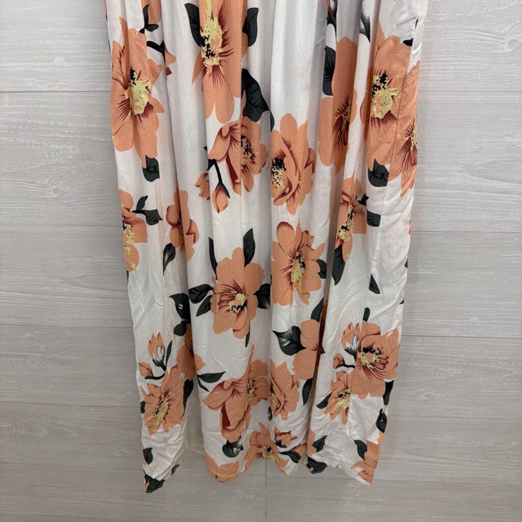 Temt White/ Pink Floral Print Sleeveless Maxi Dress 10