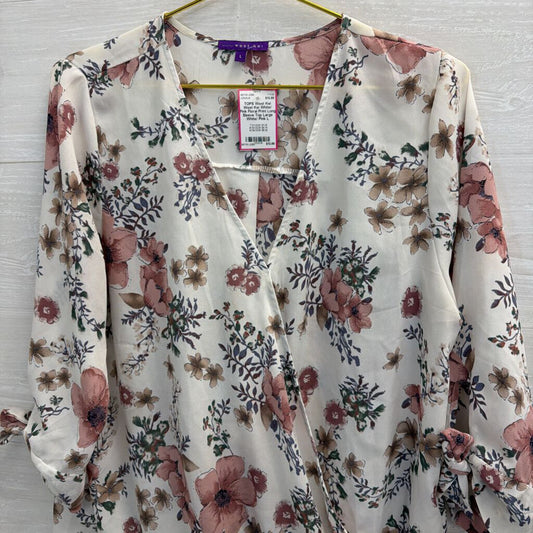 West Kei White/ Pink Floral Print Long Sleeve Top Large