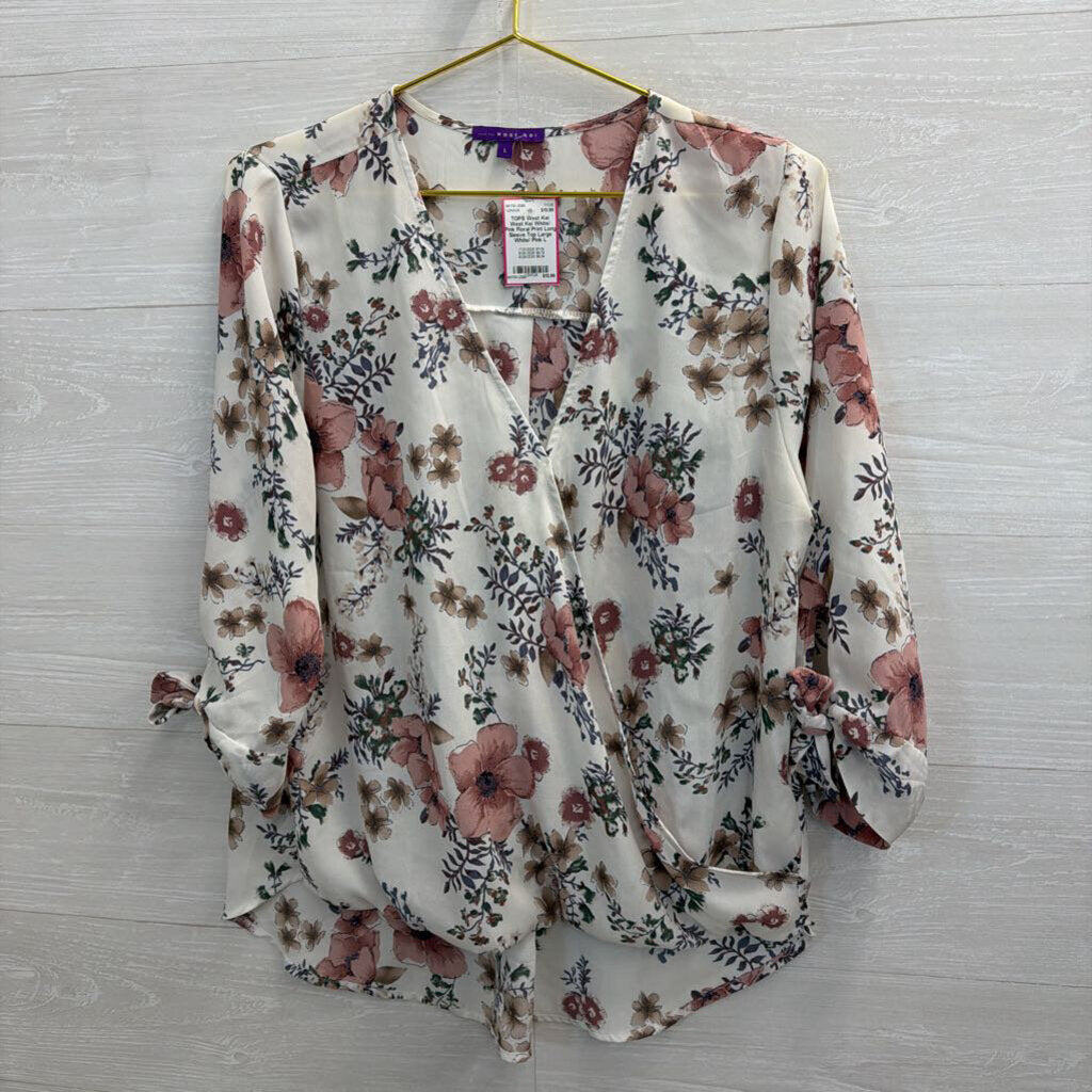 West Kei White/ Pink Floral Print Long Sleeve Top Large
