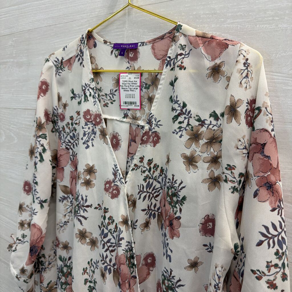 West Kei White/ Pink Floral Print Long Sleeve Top Large