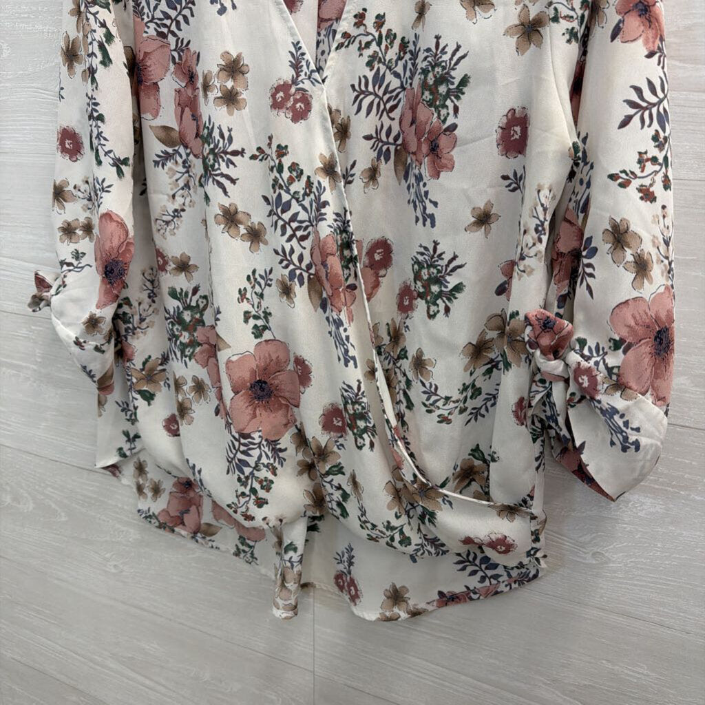 West Kei White/ Pink Floral Print Long Sleeve Top Large