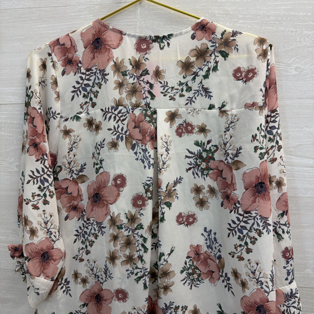 West Kei White/ Pink Floral Print Long Sleeve Top Large