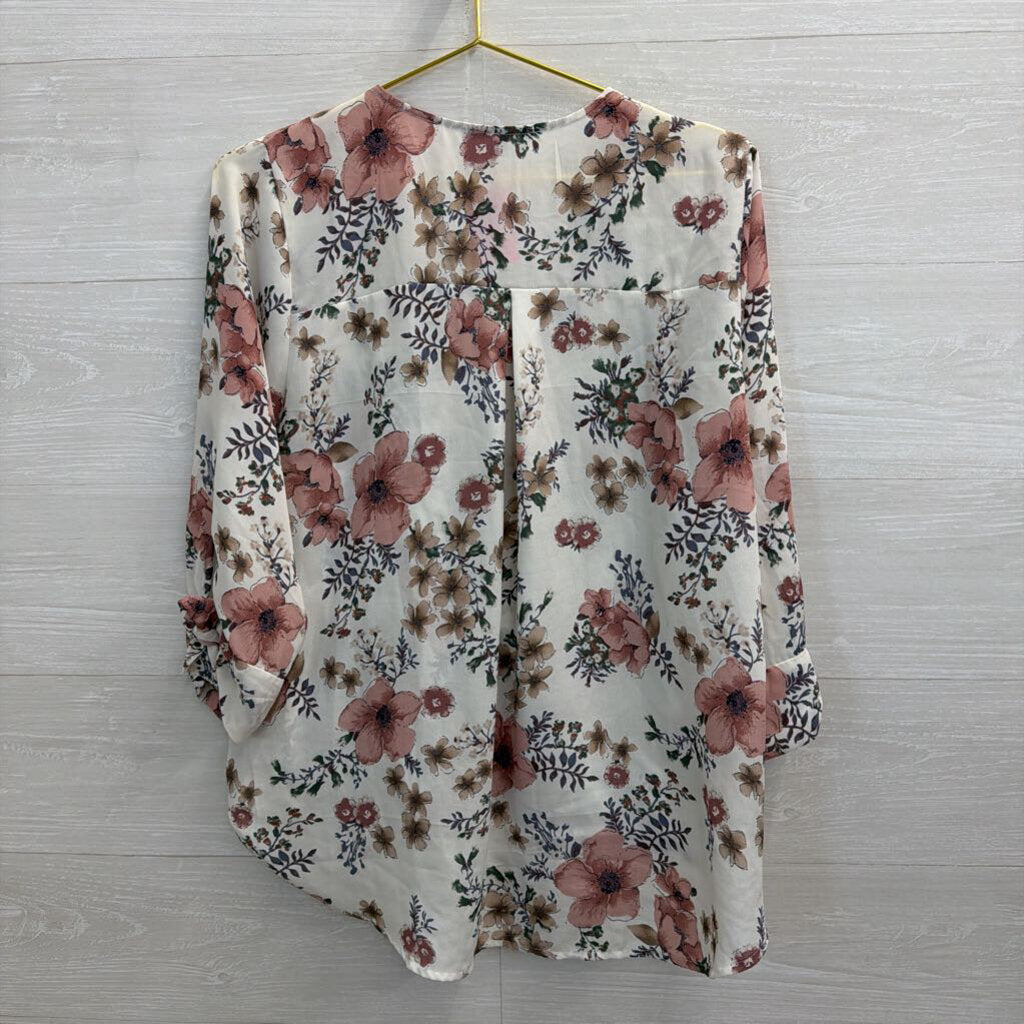West Kei White/ Pink Floral Print Long Sleeve Top Large
