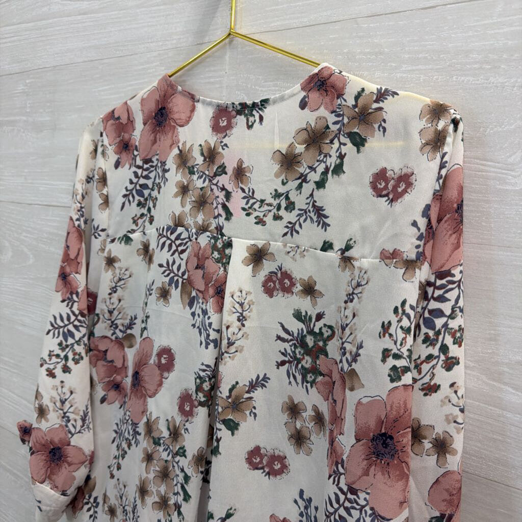 West Kei White/ Pink Floral Print Long Sleeve Top Large