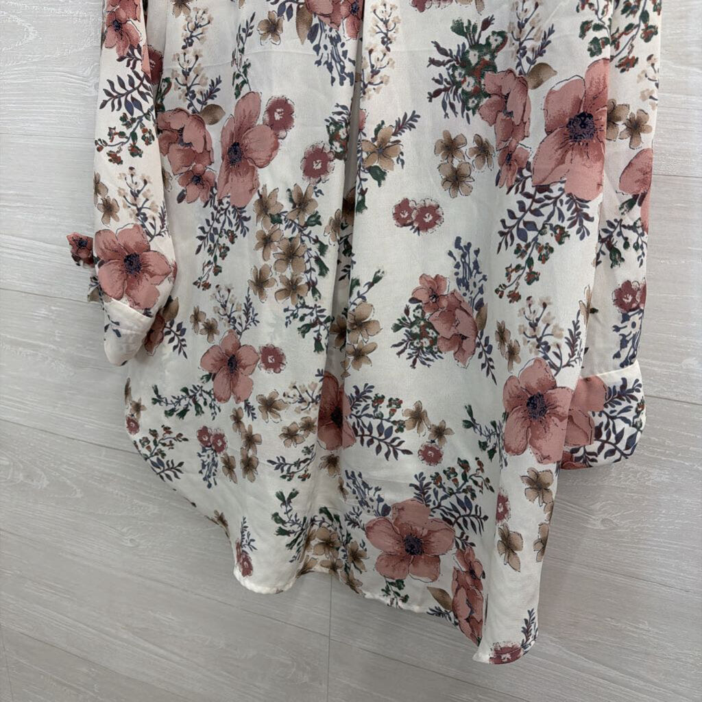 West Kei White/ Pink Floral Print Long Sleeve Top Large