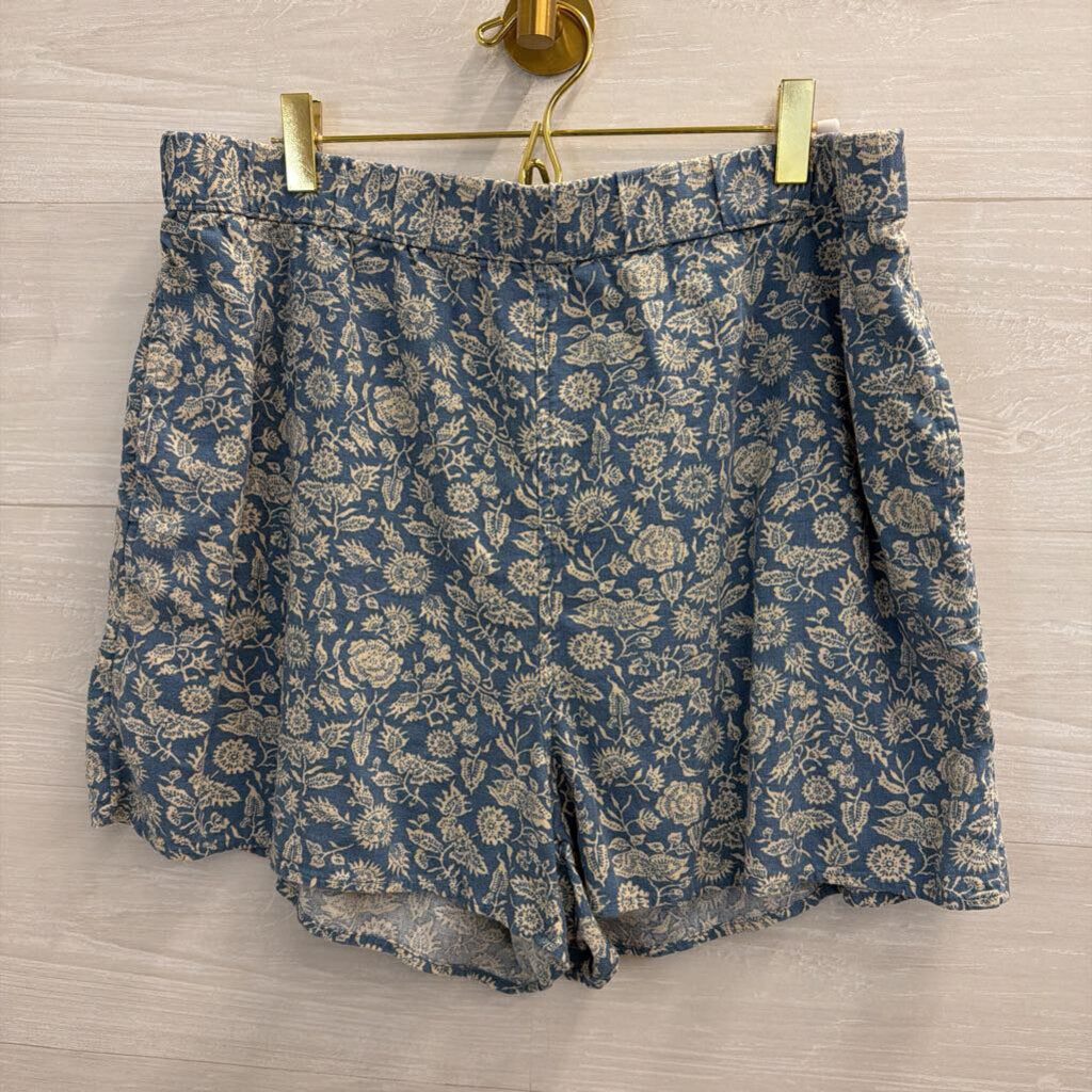 Blue/ Beige Print High Waisted Shorts Large