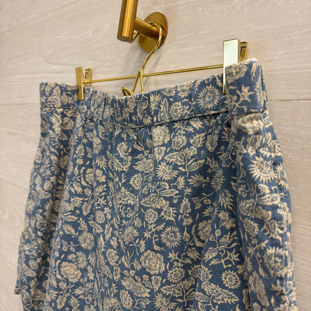Blue/ Beige Print High Waisted Shorts Large