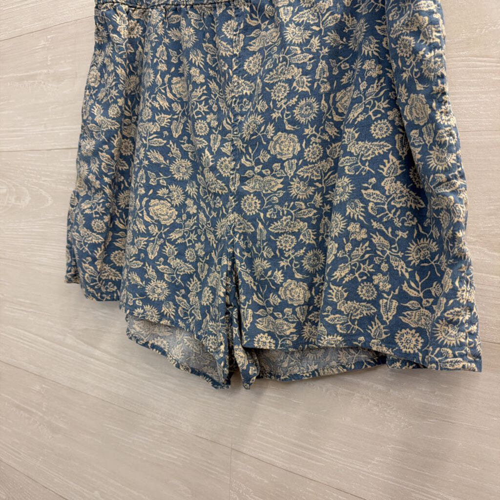 Blue/ Beige Print High Waisted Shorts Large