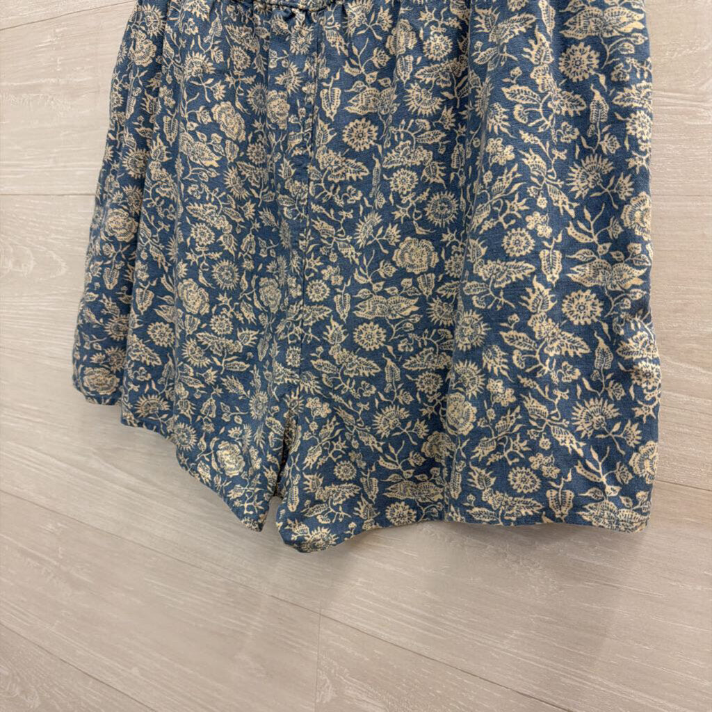 Blue/ Beige Print High Waisted Shorts Large