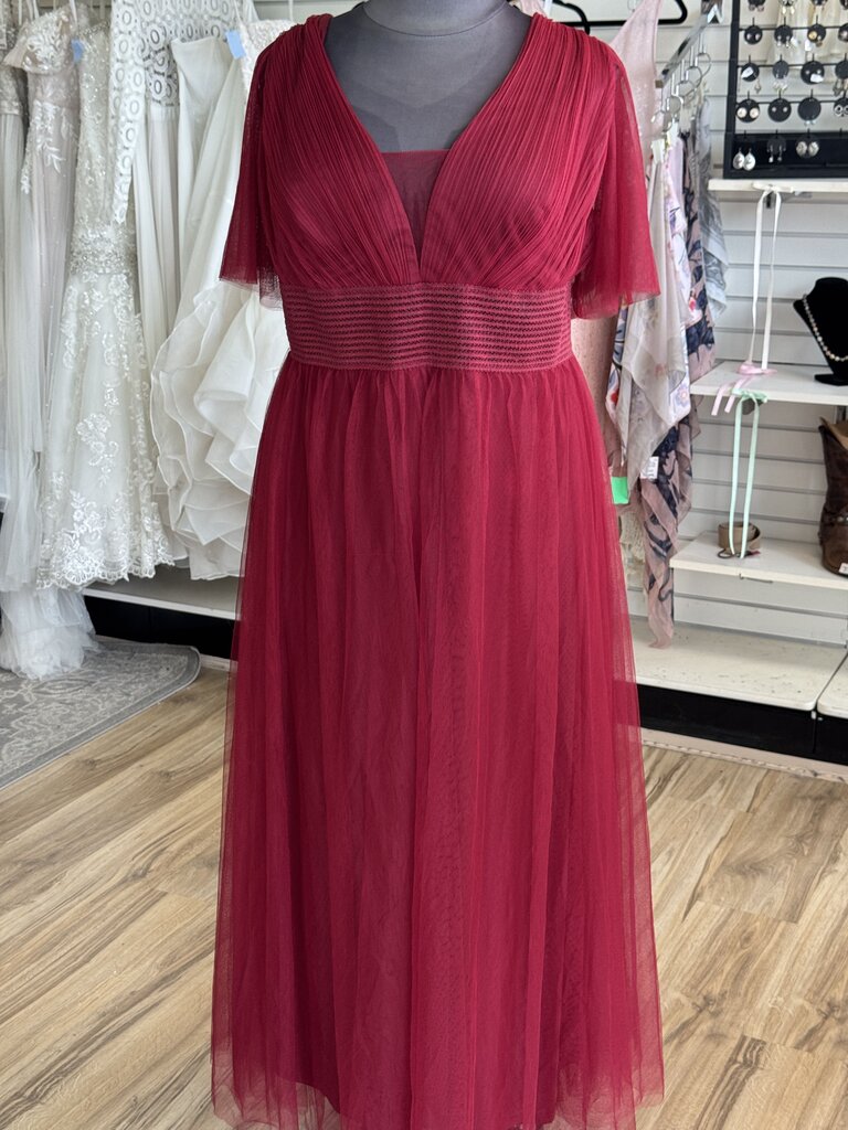 Ever Pretty Burgundy Tulle Short Flutter Sleeve Long Formal Dress 26