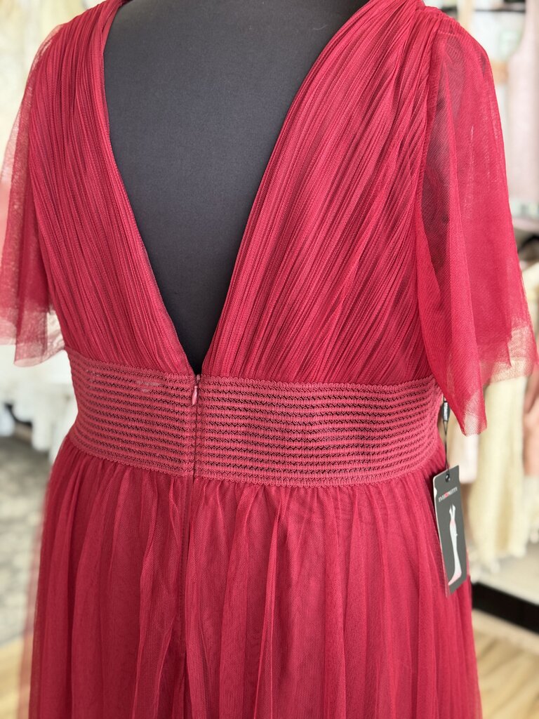 Ever Pretty Burgundy Tulle Short Flutter Sleeve Long Formal Dress 26