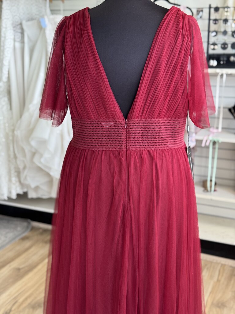 Ever Pretty Burgundy Tulle Short Flutter Sleeve Long Formal Dress 26
