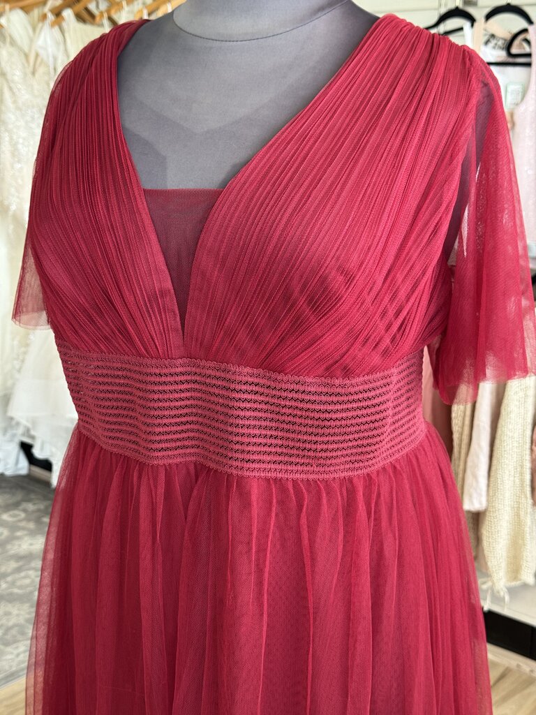 Ever Pretty Burgundy Tulle Short Flutter Sleeve Long Formal Dress 26