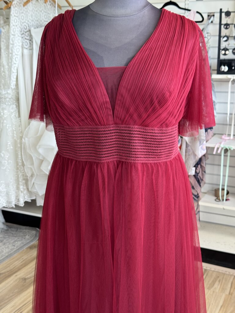 Ever Pretty Burgundy Tulle Short Flutter Sleeve Long Formal Dress 26