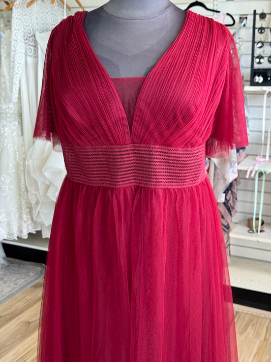 Ever Pretty Burgundy Tulle Short Flutter Sleeve Long Formal Dress 26