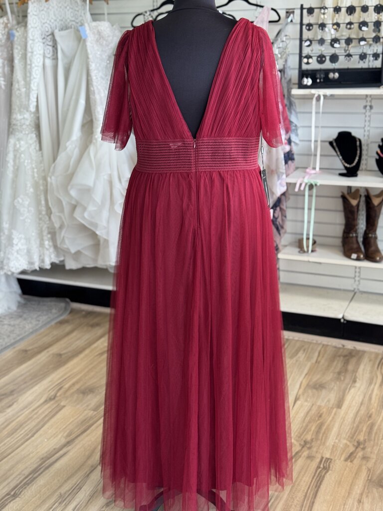 Ever Pretty Burgundy Tulle Short Flutter Sleeve Long Formal Dress 26